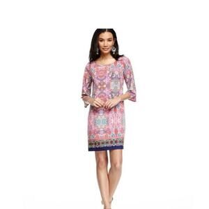 Laundry by Shelli Segal Pink Boho Floral Stretchy Shift Dress Size S